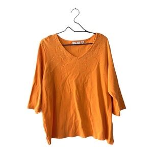 Quacker Factory Orange Rhinestone Top Women’s Plus Size 1X Half Sleeve T Shirt